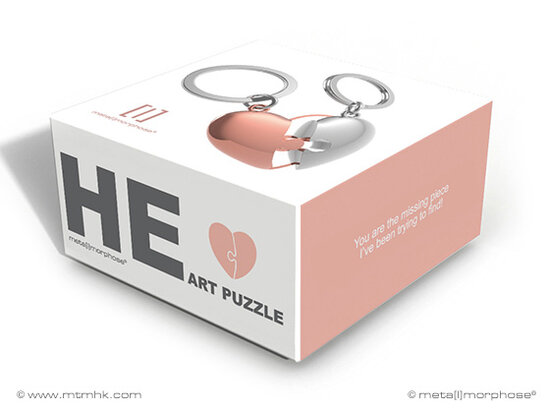 Sleutelhanger Puzzel Hart. Puzzle heart.Rosegold-chrome