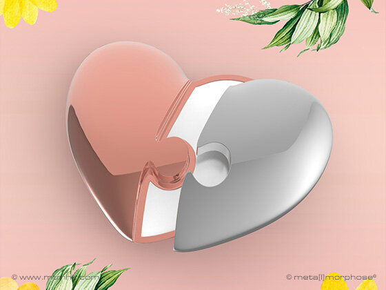 Sleutelhanger Puzzel Hart. Puzzle heart.Rosegold-chrome